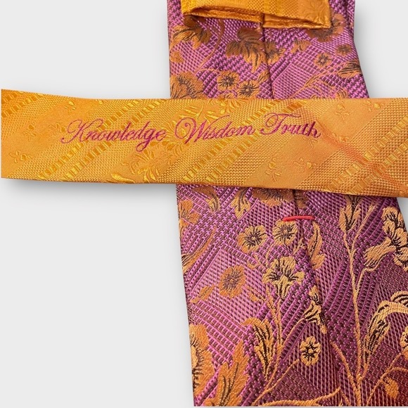Robert Graham Necktie Pink Orange Floral Knowledge Wisdom Truth‎ Made In USA - Picture 5 of 7